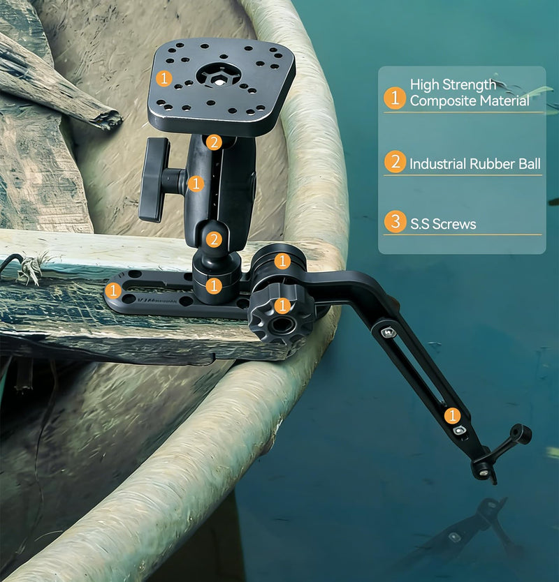 Strg Kayak Fish Finder Mount with Transducer Mounting Arm, Boat Marine Electronics Mount 1.5" Ball Fish Finder Mount Compatible with Scotty Garmin Lowrance Fish Finders