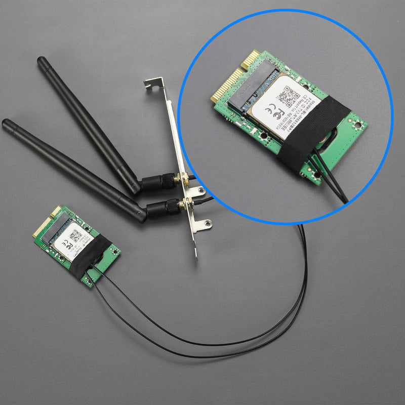 GLOTRENDS WA03 M.2 Key E to Mini PCIe WiFi Adapter for M.2 WiFi 4/5/6/6e/7/Coral TPU Module, with 3.5-dBi SMA Antenna Kits