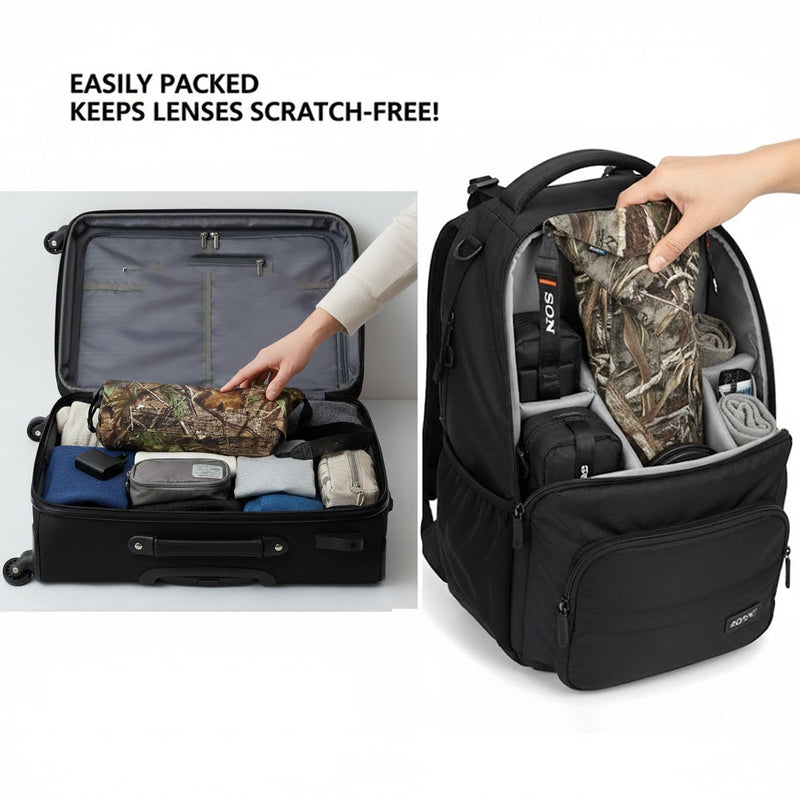 Rolanpro Waterproof Soft Camera Lens Pouch Case Bag for Nikon 180-600mm/600mm F6.3, for Sony 200-600mm,Camera Lens Carry Bag for Canon RF 200-800 F6.3,for Sigma 60-600(Black) Black