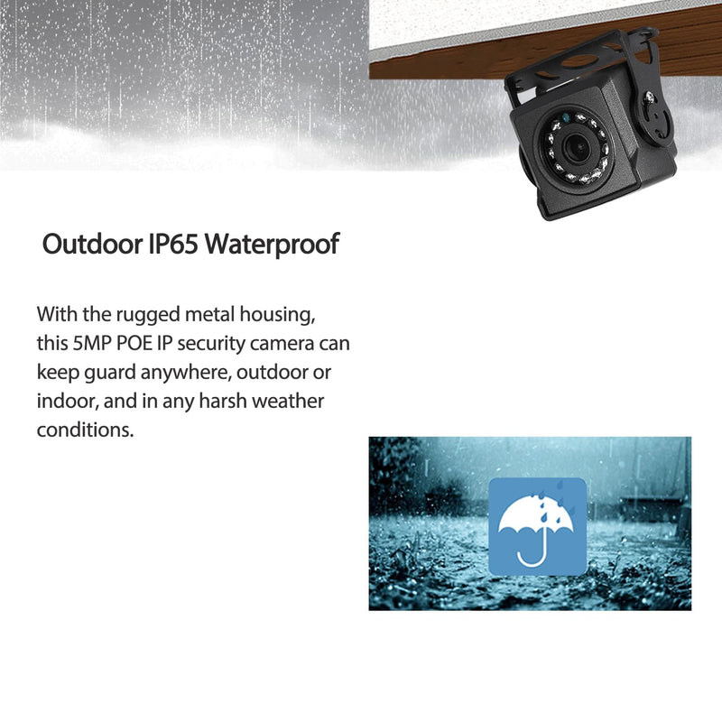 HD 5MP IP65 Waterproof Mini POE IP Camera,12 pcs LEDs IR Night Vision 3.6mm Lens Mini Indoor Outdoor Security Video CCTV Camera,H.265 Motion Detection (I704-2-P-HSV6) 3.6mm Lens waterproof Black I704-2-P-HSV6