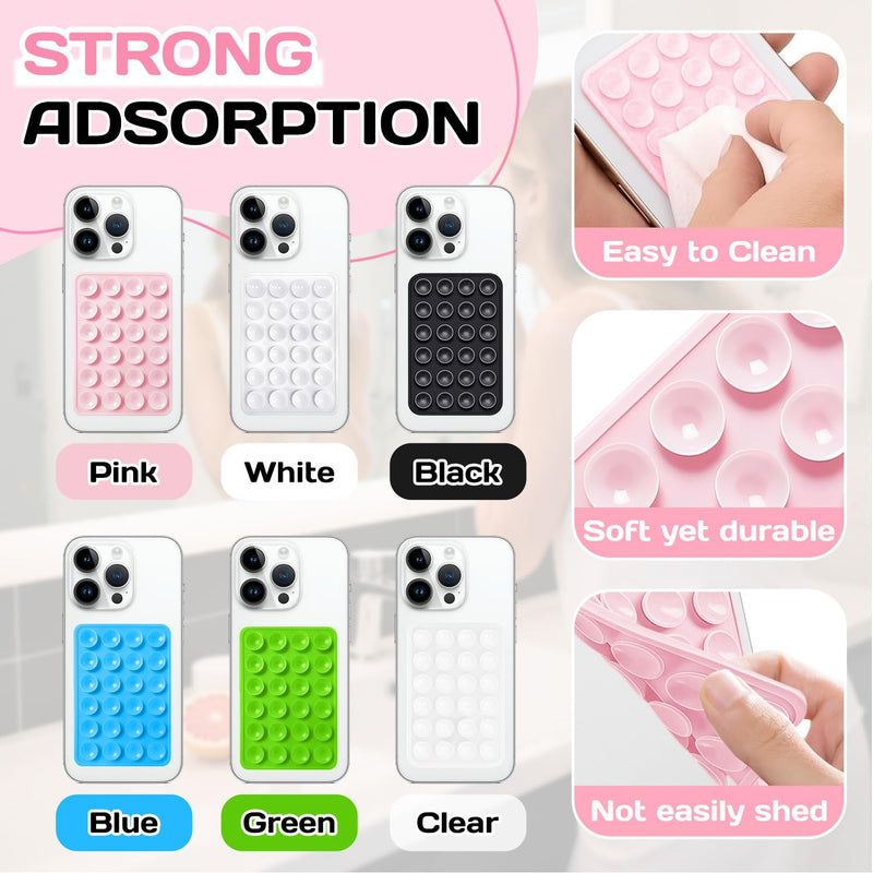 2PCS Silicone Double-Sided Suction Phone Case Mount,Strong Grip Holder Phone Accessories for Smartphones,Hands-Free Mirror Shower Phone Stand for Selfies (White & White) White & White