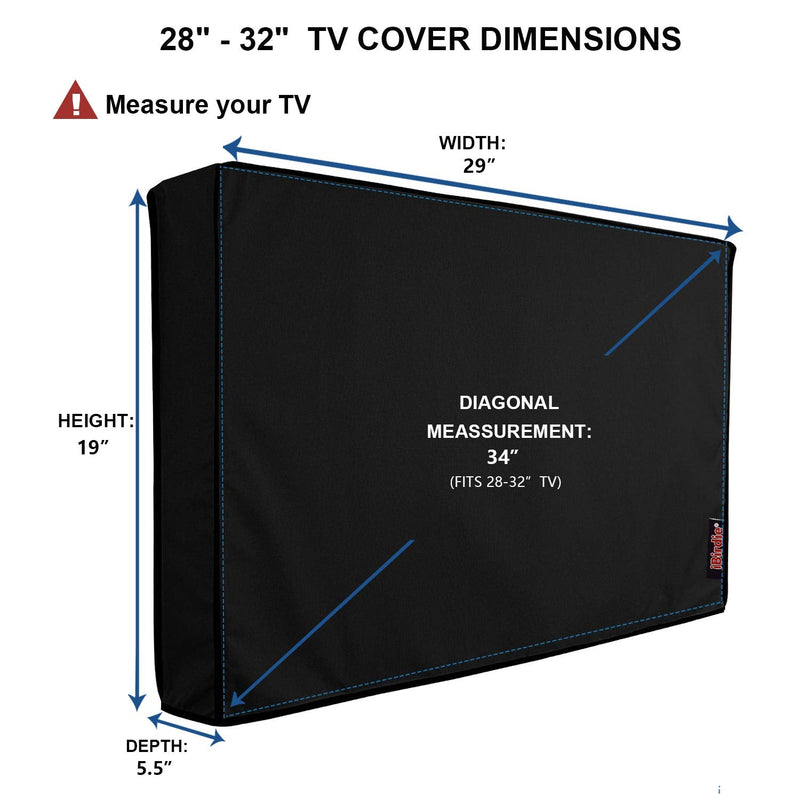 iBirdie Outdoor Waterproof and Weatherproof TV Cover for 28 to 32 inch Outside Flat Screen TV - 600D Thick Fabric TV Screen Protector Size 29''W x 19''H x 5.5''D for 28'' - 32'' LCD LED 28-32 inches Black
