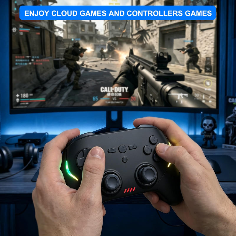 Wireless Gaming Controller for Android/iPhone/iPad/iOS/Tablet/Windows PC/Switch 2, Bluetooth Mobile Phone Gamepad with Hall Joysticks/Hall Triggers/RGB Lights/Vibration/Six-Axis Gyro/Xbox Cloud Game Black