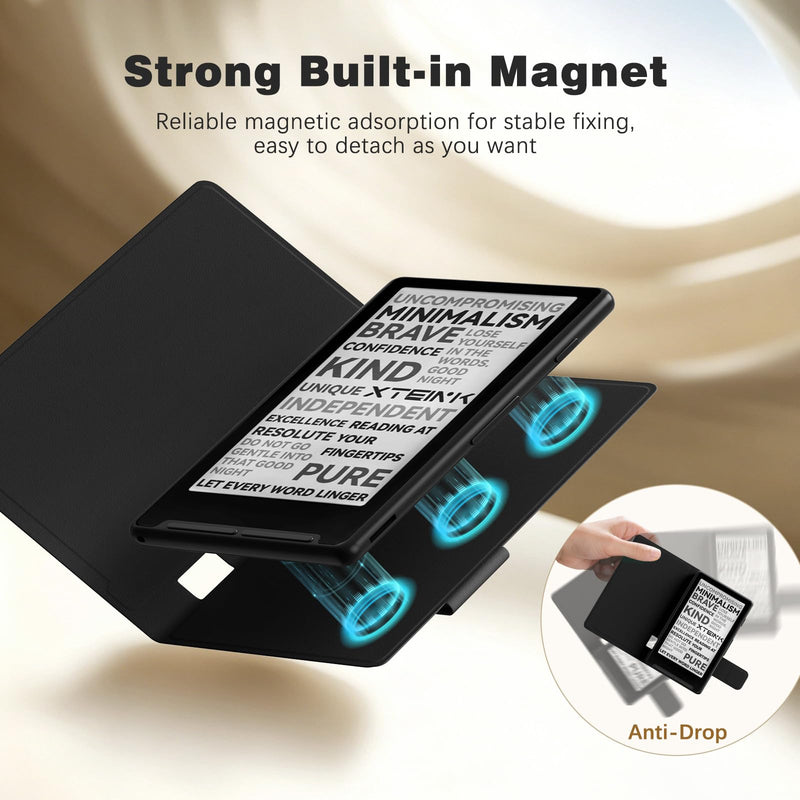 MoKo Magnetic Case for XTEINK X4 eReader 4.3", Slim Leather Cover, Black | Ultra-Lightweight, Folio Premium Cover, for Xteink X4 E-Book Reader, with Secure Magnetic Clasp