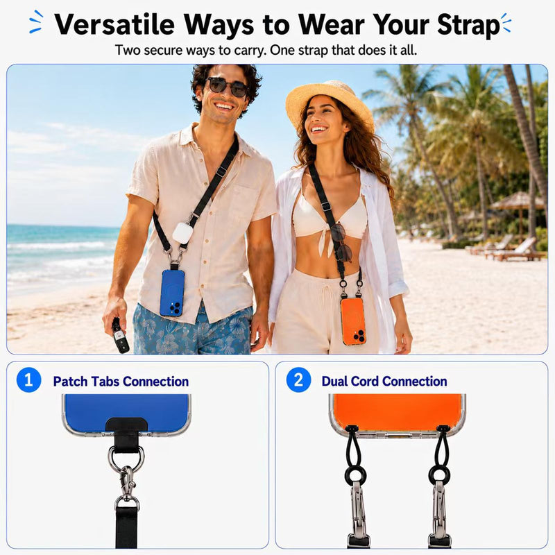2Pack Crossbody Cell Phone Lanyards & Wrist Straps | 2Pack Multifunctional Adjustable Detachable Neck Strap 2 Phone Patches for Men Women Travel