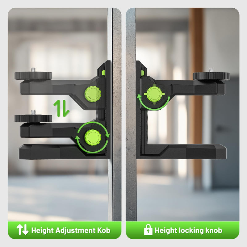 Huepar Fine-tuning Bracket for Line and Point Laser Levels, 1/4"-20 Male Thread L-Shape Magnetic Pivoting Base with 1/4"-20 and 5/8"-11 Female Threaded Mounts on Bottom for Wall & Ceiling Mount - PV12