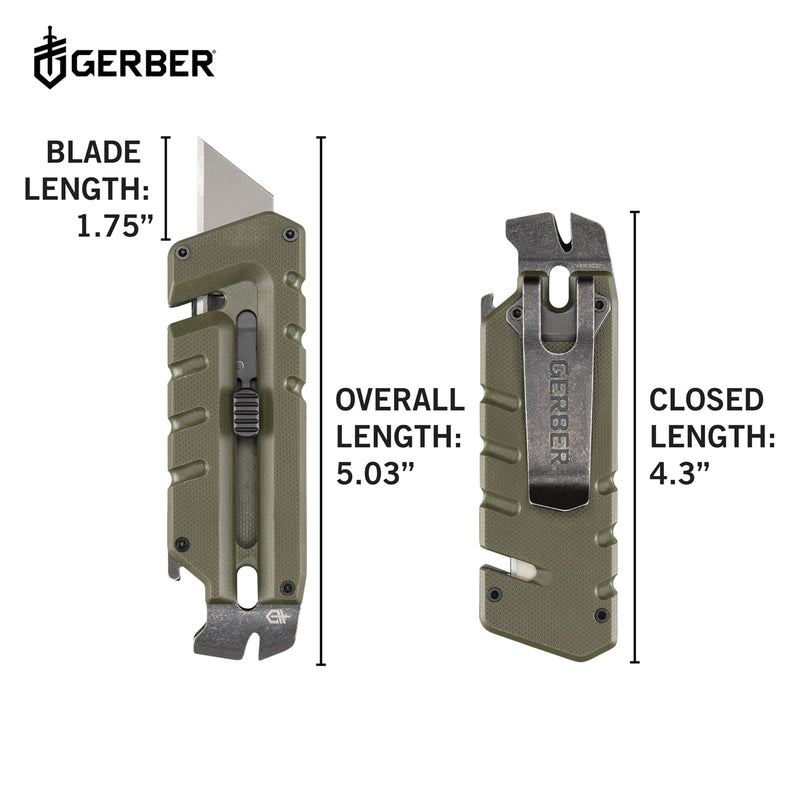 Gerber Gear Prybrid Utility EDC Multitool Pocket Utility Knife, Razor Knife with Retractable Box Cutter Blade and Pry Bar, Green G10 with Clip