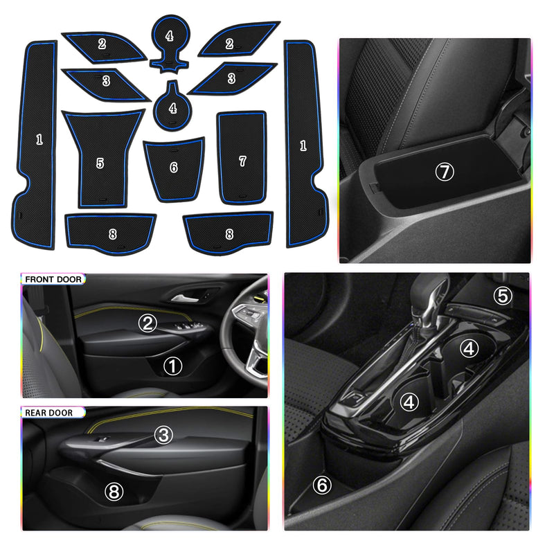 SKTU 2024 2025 2026 Chevy Trax Door Slot Mat for 2024 2025 2026 Chevrolet Trax (LS,1RS,LT,2RS,ACTIV) 2024-2026 Trax Accessories 14PCS Fit 2024+ Trax Door Compartment Cup Center Console Liners (Blue) Blue Mat