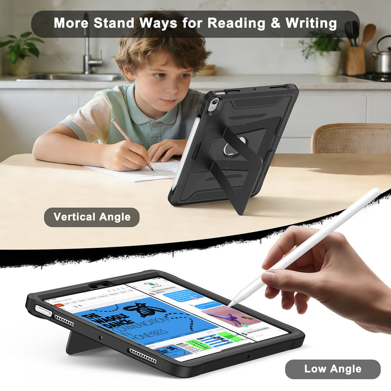 Soke Case for iPad Air 11-inch & iPad Air 5th/4th Generation 10.9-inch | Heavy Duty Protective Cover, Screen Protector, Multi Angle Kickstand, Hard PC Back & Shockproof TPU Bumper, Black