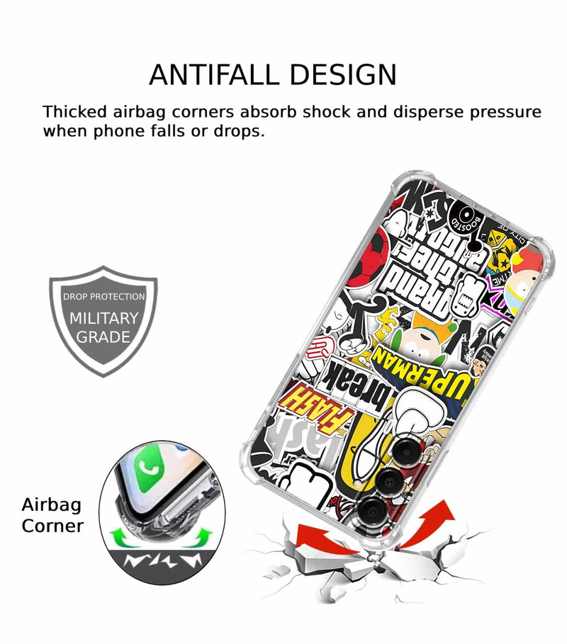 Case for Samsung Galaxy A36 with Pop Culture Design,Aesthetic Cartoon Sticker Bomb Art Collage,Clear Slim Soft TPU Bumper Phone Cover,6.7”(Pop,A36)