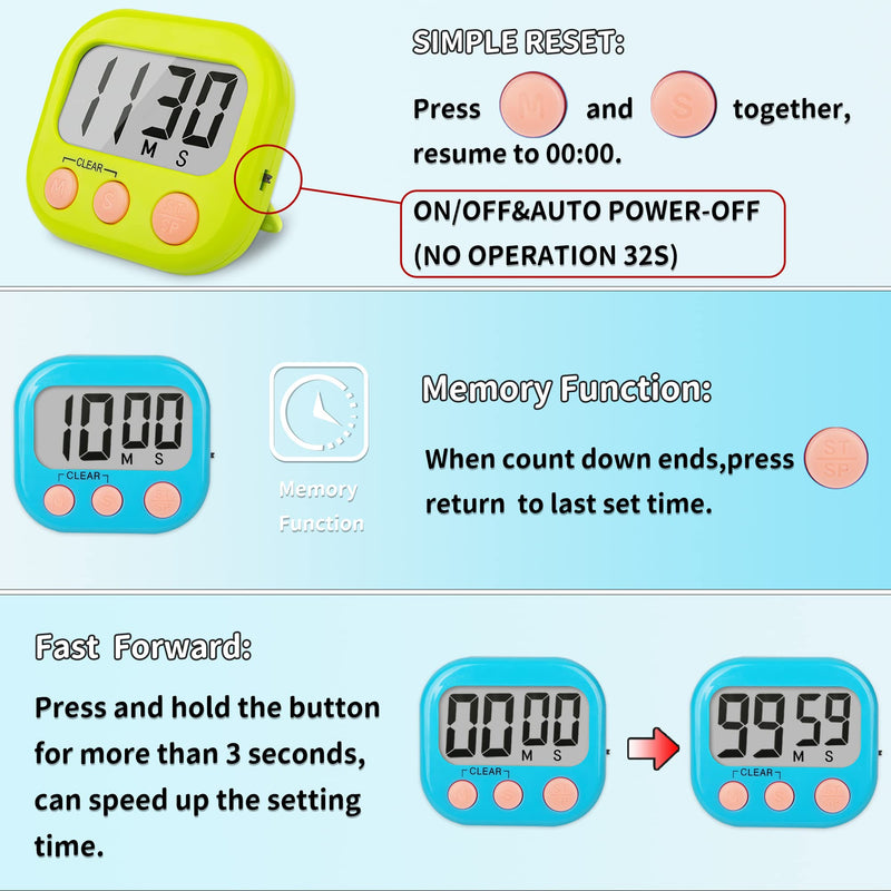 Classroom Timers for Teachers Kids Large Magnetic Digital Timer Teacher Supplies 12 Pack-Blue Green Blue Green 6