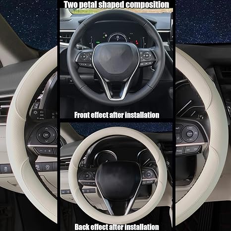  [AUSTRALIA] - Steering Wheel Cover Universal Standard Size 14.5-15 inch, Breathable Microfiber Leather, Anti-Slip, Soft Grip, Fits Most Cars SUVs Trucks, Cream White Beige