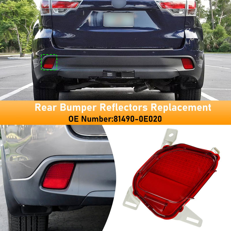 Rear Bumper Reflector Compatible with Toyota Highlander Hybrid 2014-2017,Left Driver Side Red Marker Trim for TO1184108 81490-0E020,Back Reflector Light W/O Bulb,1 PC 14-19 Highlander Reflector LH