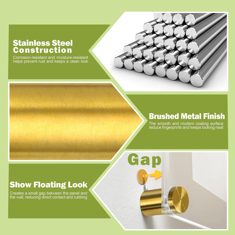 25 x 25mm (Dia. x L) Standoff Screws - Masendelk Gold Sign Standoff Mounts with Installation Accessories - Stainless Steel Wall Mount Hardware for Acrylic, Glass, Metal, Wood Panels - 24 Pieces 25 x 25mm / 0.98" x 0.98"