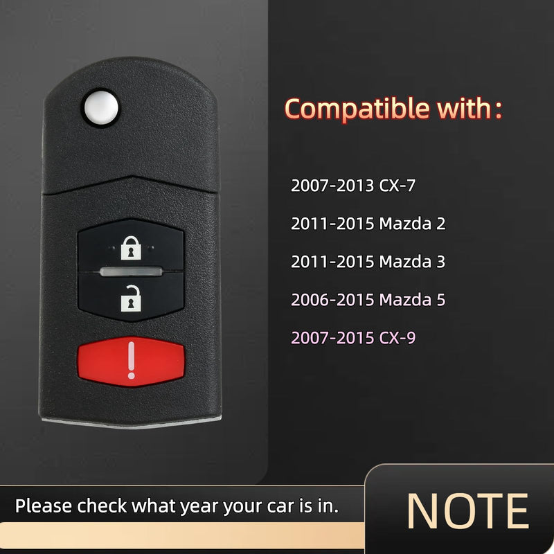 Key Fob Remote Replacement Compatible with 2006-2015 Mazda 5, 2011-2015 Mazda 2/3, 2007-2013 CX7/CX9, Keyless Entry, BGBX1T478SKE125-01, 2 Pack