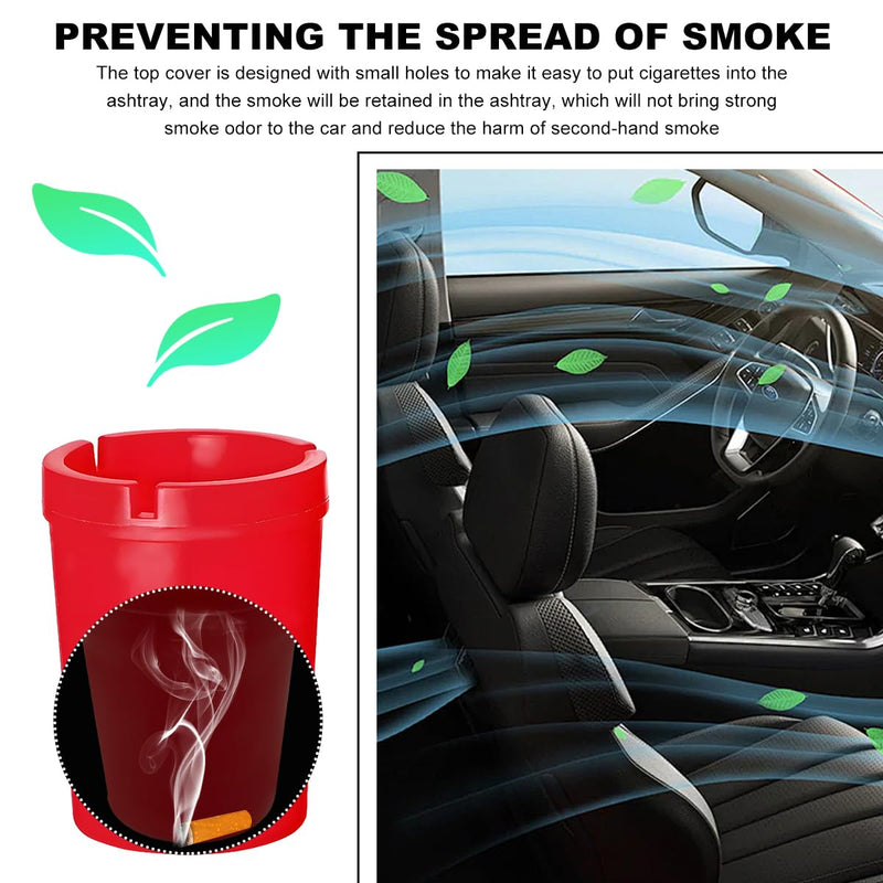 Car Ashtray Container, Smellproof & Windproof Cigarette Self-Extinguishing Ashtray, Plastic Smokeless Bucket Ashtray Fits Most Cup Holders, Universal Car Accessories (Red) Red