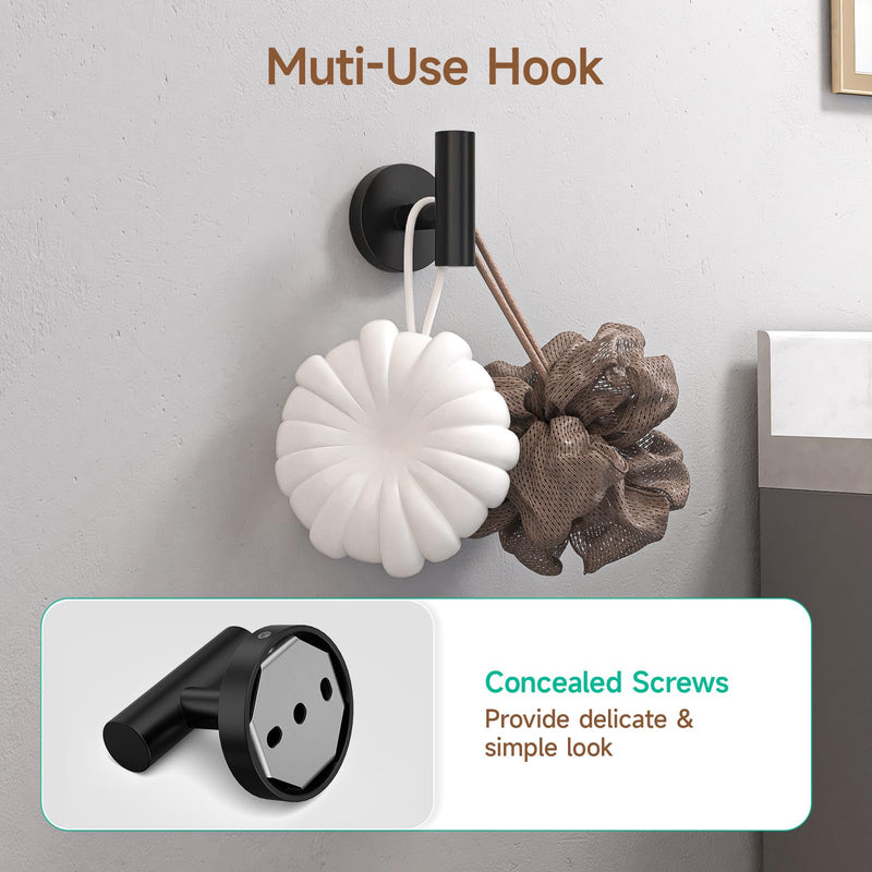 USHOWER Matte Black Bathroom Hardware Set, Modern 24-Inch Towel Bar Set Wall Mounted, Durable SUS304 Stainless Steel Bathroom Accessories Set, 4-Piece 24 Inch (4PCS)
