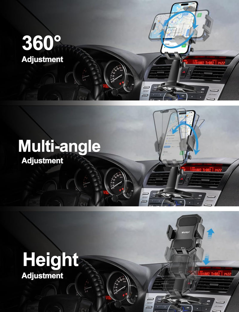 CD Phone Holder for Car - Height Adjustable Car Phone Holder CD Slot, Ultra Sturdy CD Player Cell Phone Holders for Your Car for iPhone 17 Pro Max 16 15 14 13 12 Air Plus, S25, 4-7" Smartphones