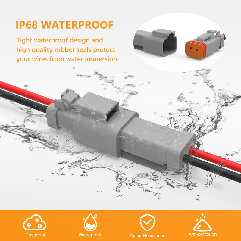 Newdeli Deutsch 2 Pin Connector Kit Waterproof Electrical Connector 16 AWG Male and Female Automotive Wire Connectors for Car Truck Boat, Dt Connector 6 Sets DT Connector 6 Sets 2 Pin