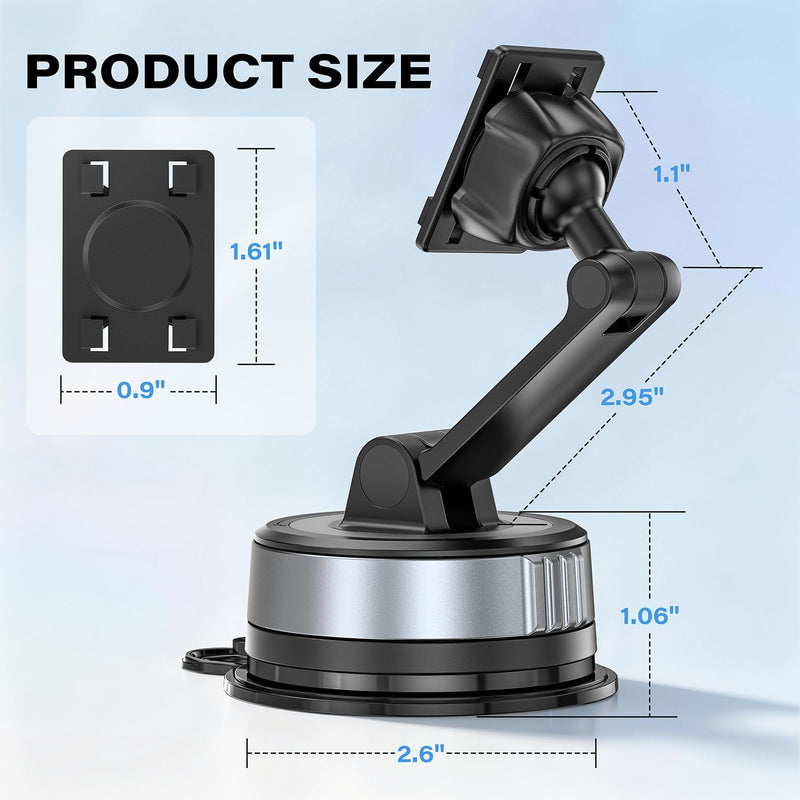 APPS2Car CarPlay Screen Mount for Dashboard & Windshield, Twist-Lock Suction Cup with Dual-Axis Adjustable Arm, Tool-Free Installation, Compatible with 7-11" Portable CarPlay Screens, Dash Cams & GPS