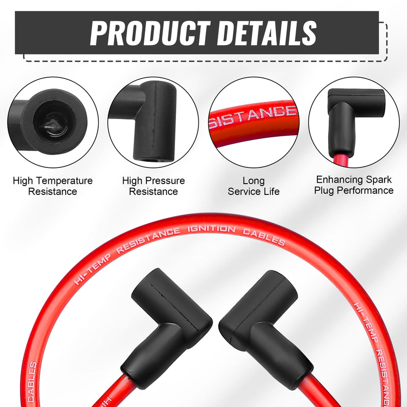 84059 Ignition Coil Wire Fit for Blaster 2 and Blaster 3 Ignition coils in HEI (High Energy Ignition) Systems, Red 18" 8.5mm 90° Boots
