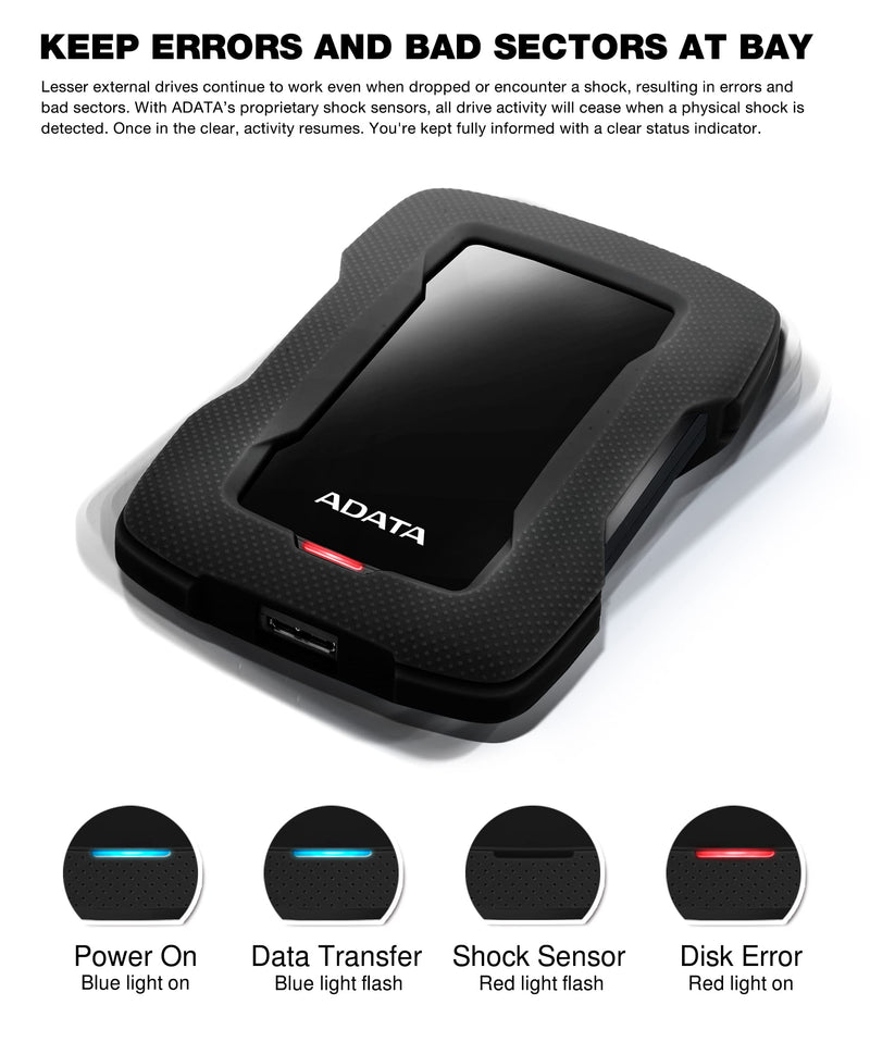 ADATA RIGTED Magnetic Disk Memory Drive (OUTERN) - AHD330-1TU31-CBK - 1TB Black 1 TB