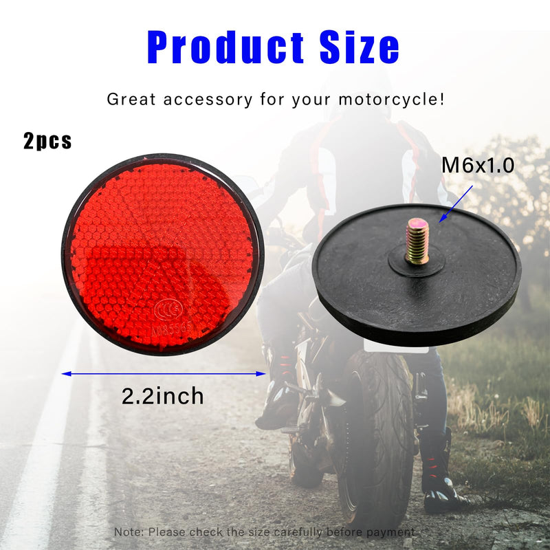 2 PCS M6 x 1.0 Motorcycle Reflectors, Plastic Screw Mount Reflective Warning Reflector, Universal Motorbike Rear Safety Reflectors for Motorcycle, Bicycle, Scooter (Round Red) Round Red