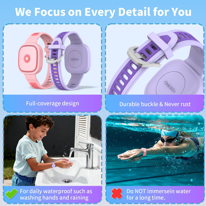 [2 Pack] Silicone Bracelet for Tile Mate (2022/2024), Waterproof Protective Case for Tile Life360 Mate Tracker Hidden Tile Mate Holder for Kids Teens Elderly (Pink+Purple) 2Pcs (Pink & Purple)