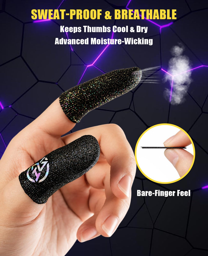 8 Pcs Silver Fiber Gaming Finger Sleeves, Ultra-Thin Dedales Gamer for Mobile Gaming, Anti-Sweat Breathable Thumb Sleeves Universal for Phones & Tablets