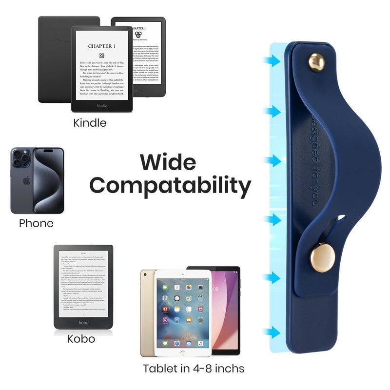 CoBak Hand Strap Holder for Kindle/Tablet - Lightweight TPU One-Handed Grip with Strong Stick, Stand for Phone, Adjustable Tightness for Kindle/Kobo/Voyaga/Lenovo/Sony E-Book Tablet, Navy navy-1