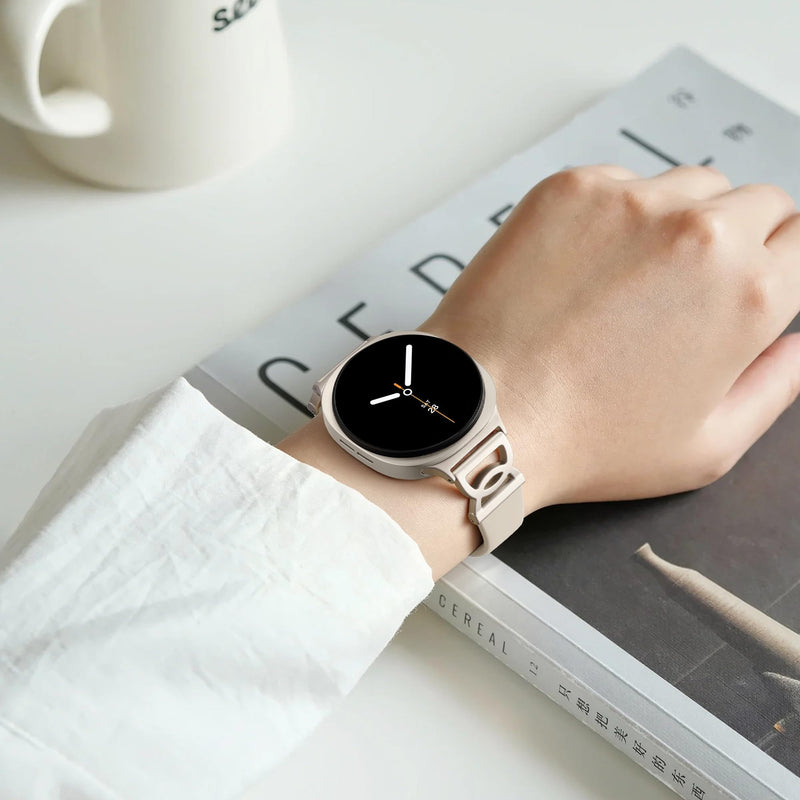 Adorve Slim Band for Samsung Galaxy Watch 9, Watch 8 Band & 8 Classic Women | Soft Breathable Thin Silicone, Sport Strap for Samsung Watch 9/8 40mm 44mm & 8 Classic 46mm, Unique No Gap DC-Shaped Adapter Starlight