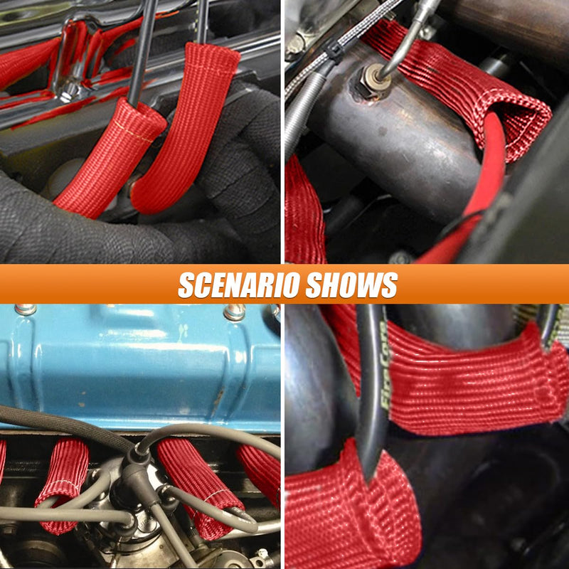 Spark Plug Wire Boots Protector Sleeve, 2500 Degree Spark Plug Wire Heat Shield Sleeve Cover for SBC BBC 350 454, 6 Inch Spark Plug Wire Heat Insulation Cover Wrap for Car Truck (Red, 8PCS) 8PCS/Red