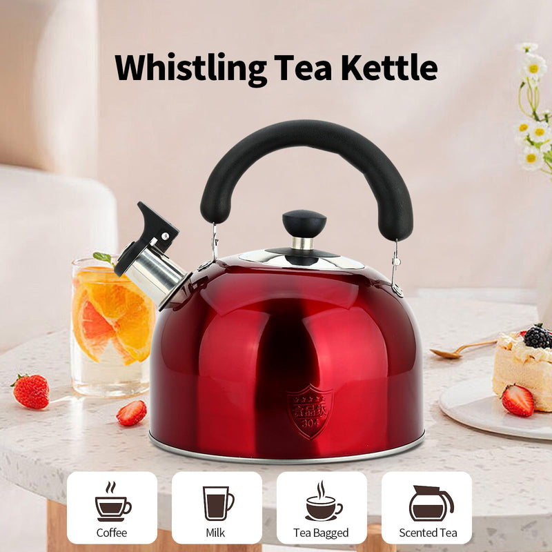 3.75 Quart/4L Whistling Tea Kettle,Stainless Steel Teakettle Teapot for Stovetop,Vintage Tea Kettles with Touch Ergonomic Handle(Red) 3.8 Quarts