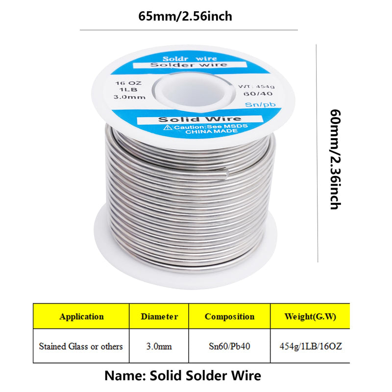 60/40 3mm Solder Wire Solid Core 454g/1LB for Stained Glass 60/40 454g