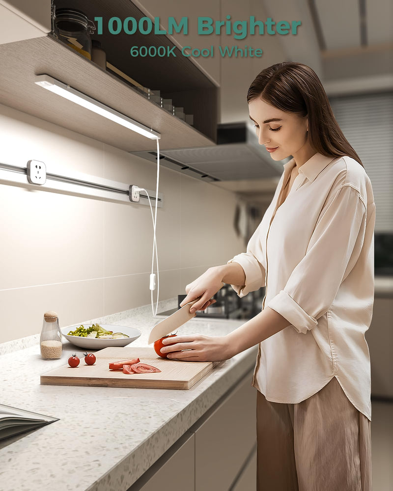 ASOKO 25Inch Under Cabinet Lights,Plug and Play Under Counter Lighting,6000K Cool White with 1000LM Super Bright,ETL Light Bar with ON/Off Switch for Kitchen,Under Desk,Workbench 25 Inch