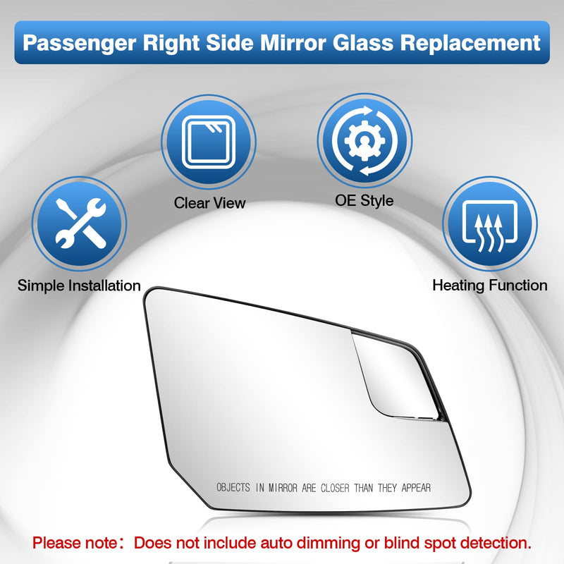 TOP-MAX Passenger Side Mirror Glass Replacement For GMC Acadia Chevy Traverse 2013-2017 Right Rearview Exterior Mirrors Power Heated Wide-Angle with Backing Plate right w/ small mirrors