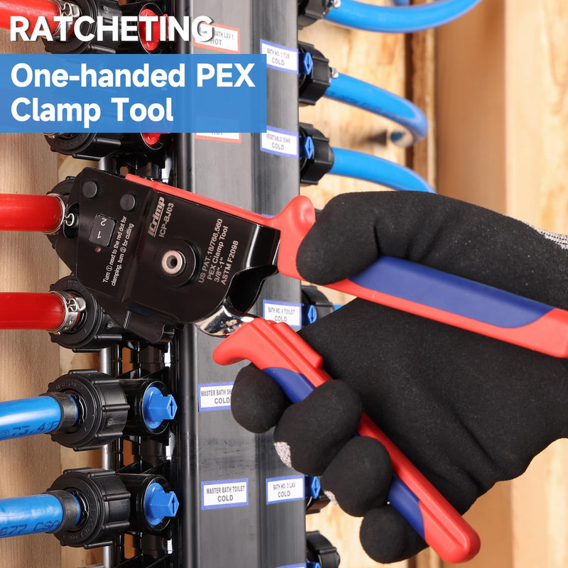 iCrimp ICP-BJ03 PEX Clamp Tool for Cinch and Removal of 3/8-in, 1/2-in, 3/4-in and 1-in PEX Clamp Rings, One-handed PEX Crimping Tool Clamp&Removal Tool