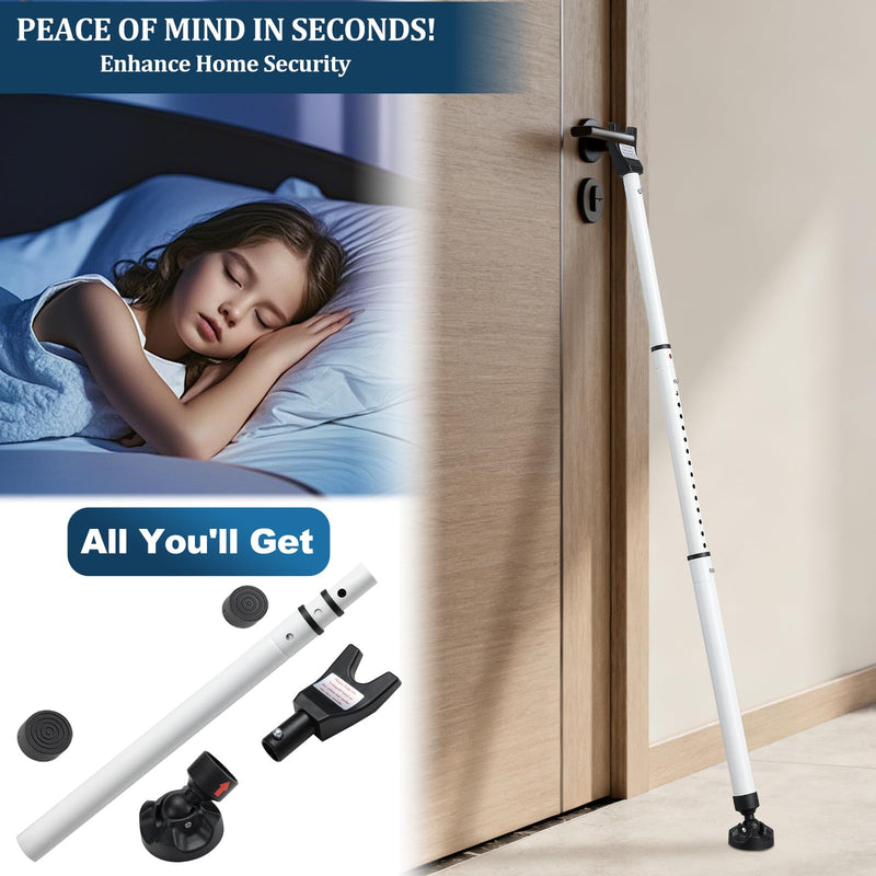 3-in-1 Door Security Bar with Heavy-Duty Metal, Adjustable 16"-41.7" Door Lock Stick,Sliding Patio Door Security Bar with 2.8" Non-Slip Base for Home,Apartment,Travel Safety–Portable Door &Window Lock White