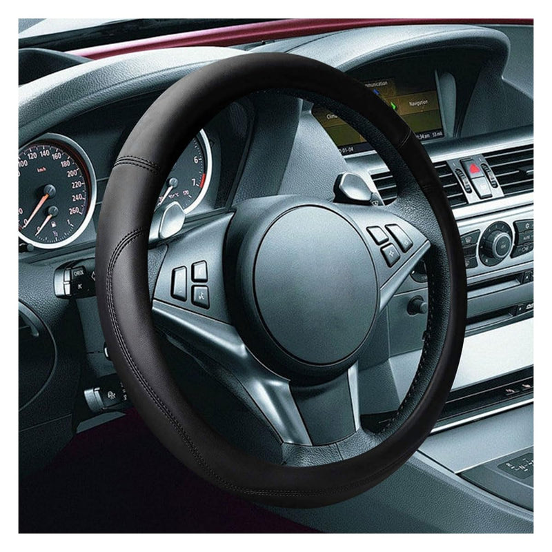 14.5"-15" Car Steering Wheel Cover, Microfiber Leather Cover, Anti-Slip Breathable Steering Wheel Decoration, Universal Steering Wheel Accessories for Diverse Cars (Black) Black