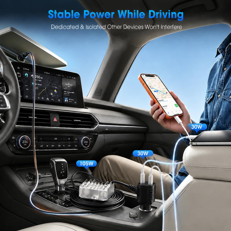 Starlink Mini 105W Car Charger, 12V/24V to 30V DC-DC Step-Up Booster, Stable Regulated 30V Output with Real-Time Voltmeter, Waterproof Power Cable for Starlink Mini Satellite System