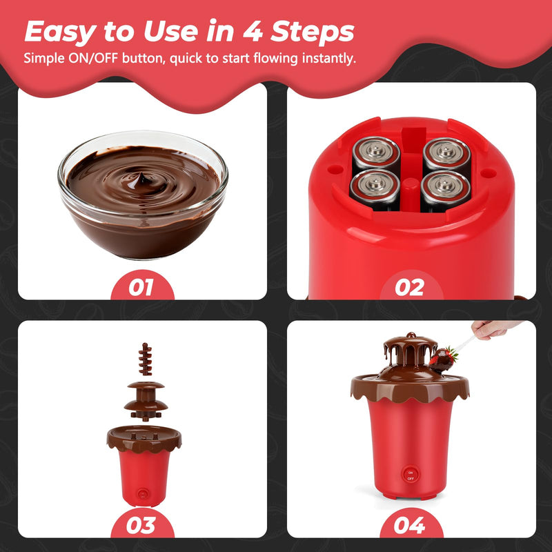 Chocolate Fountain Machine, Removable Cheese for Chocolate, Candy, Butter, Portable Chocolate Melt Machine for Party, Camping, Dessert Table, Birthday, Wedding (Red) Red