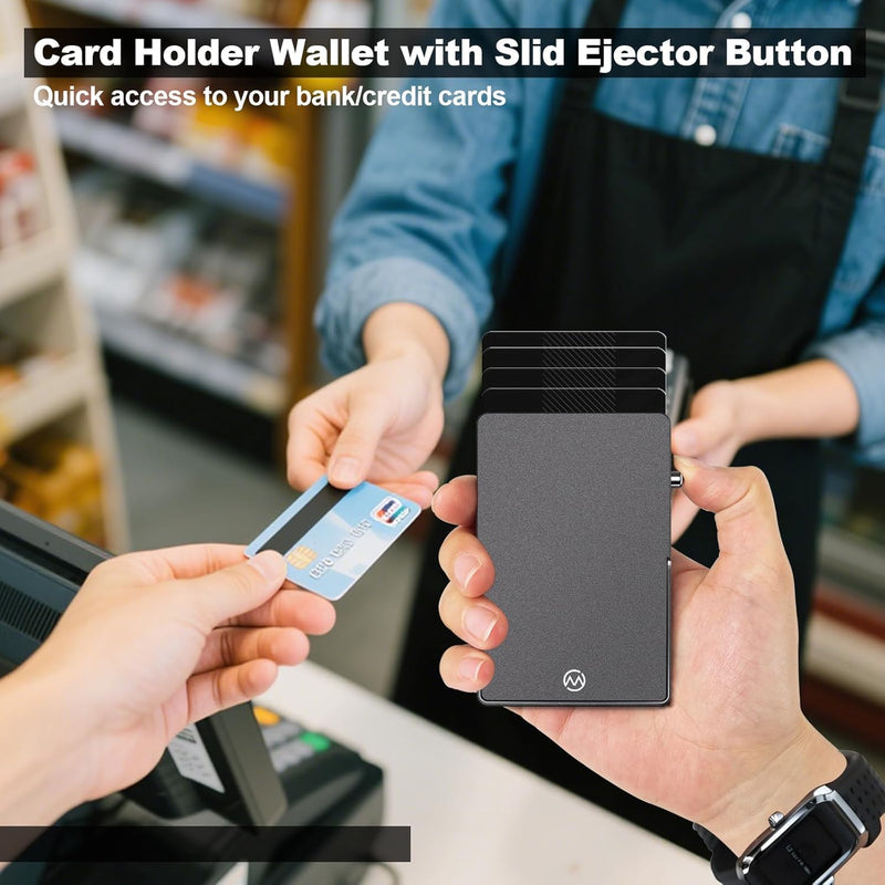 Magnetic Phone Wallet with Adjustable Stand,Pop up Phone Card Holder Quick Access to Bank/Credit Cards, 3.93 * 2.96 * 0.31 Inches Compact Metal Case with RFID Blocking Protection (Space Grey) Space Grey
