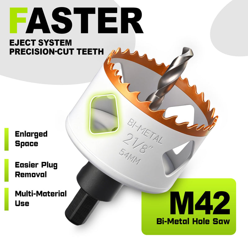 KATA Door Lock Installation Kit for Metal & Wood Doors, 1-3/8" to 1-3/4" Bi-Metal Hole Saw with Adjustable Guide Template, Installing Deadbolt and Knob, Extra Drill Bit & Screwdriver Bit Inclued Green/Grey