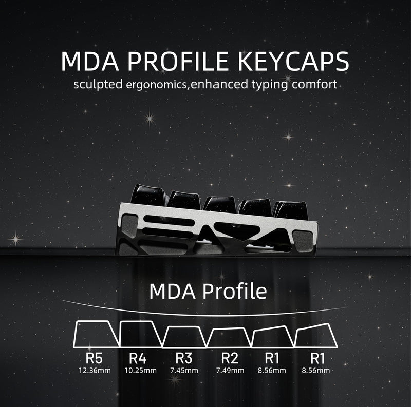 XVX Black Jelly Keycaps with Glitter, Starry Keycaps ABS+PC MDA Profile 122-Key Side Printed Keycap Set Compatible with 61/68/84/87/96/98/100/104/108 ANSI Layout MX Switches Mechanical Keyboard