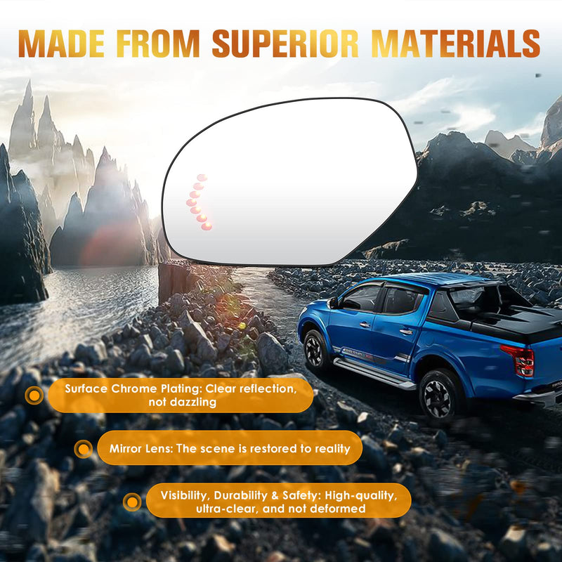 Driver Left Side Heated Mirror Glass Fits for 2007-2014 Cadillac Escalade Chevy Avalanche Silverado Suburban Tahoe GMC Sierra Yukon 1500 2500 2500HD 3500HD for GM1324138 2 PIN & 4 PIN, w/o Blind Spot