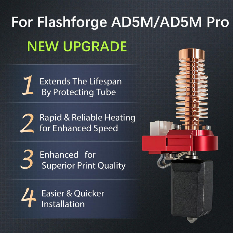 Upgraded 2Pcs 0.4mm AD5M Nozzle Kit for Flashforge Adventurer 5M/5M Pro, 280°C Ceramic Heater Hotend, Rapid Heating, Red Copper Heatsink, Easy Snap-On Installation, Enhanced Stability for AD5M Hotend