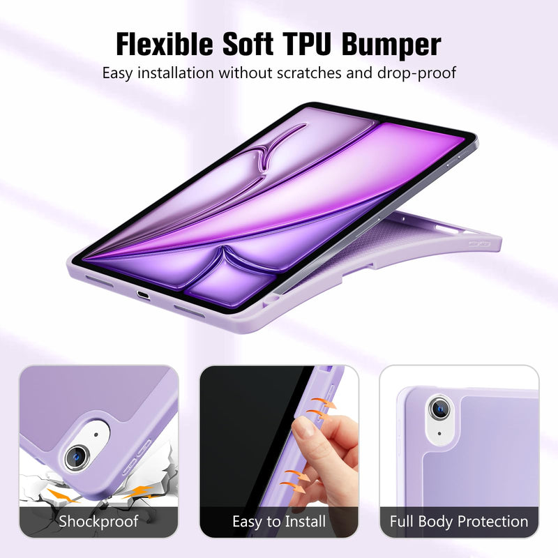 ProCase iPad Air 11 Case with Tempered Glass Screen Protector for M4/M3/M2 | All-in-One Protection Set, Pencil Holder, Slim Trifold Stand, Auto Wake/Sleep (2026/2025/2024) - Purple