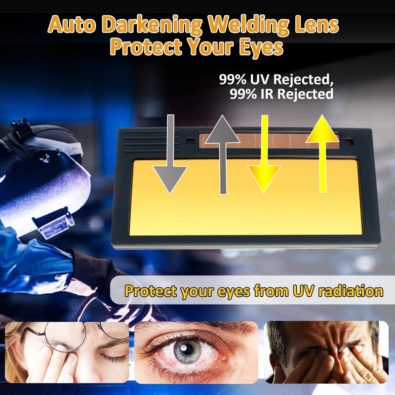 Auto Darkening Welding Lens Shade 5-13, 2“x4 1/4”x0.33”,Gold Adjustable Welding Lens, True Color HD Deep Blue Weld View, Solar Energy Welding Lens for Pancake and Pipeliner Welding Hoods and Helmets