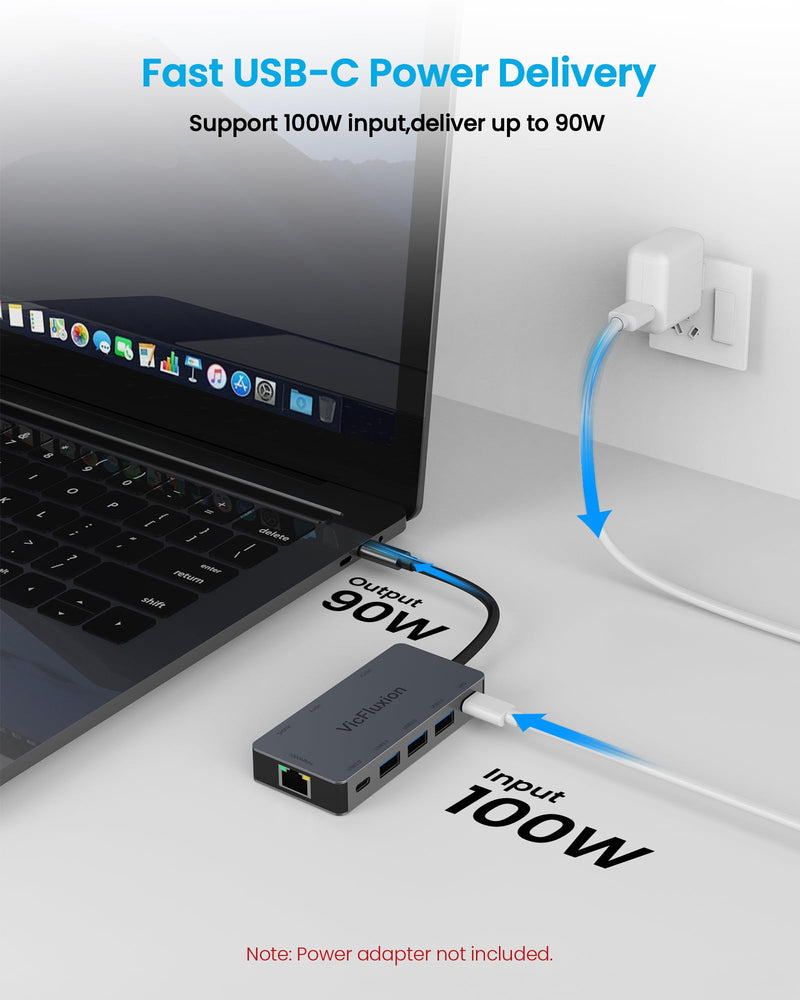 Docking Station Dual Monitor, USB C Hub Multiple Port Adapter with 2 HDMI | 4K@60Hz, Gigabit Ethernet, 3 USB 3.0, USB C, PD 100W, 3.5mm Audio, USB C Docking Station for Laptop/Computer Grey