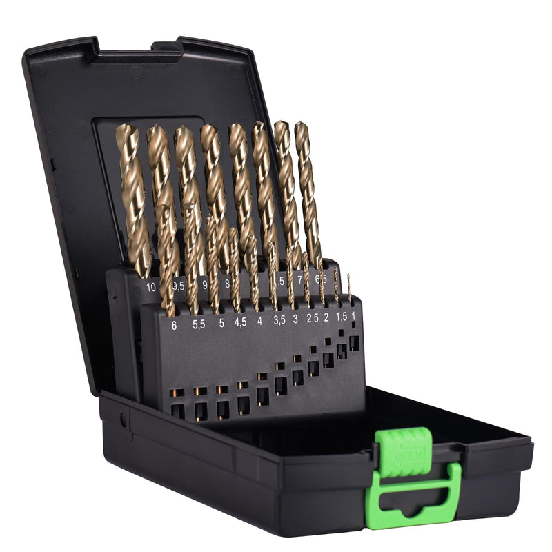 M35 Cobalt 5% Metric Drill Bit Set, 19Pcs 1mm-10mm Twist Drill Bits for Metal and Hardened Steel, with Index Storage Box